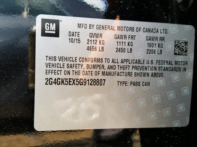 2G4GK5EX5G9128807 - 2016 BUICK REGAL BLACK photo 10