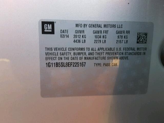 1G11B5SL8EF225167 - 2014 CHEVROLET MALIBU LS ვერცხლისფერი ფოტო 10