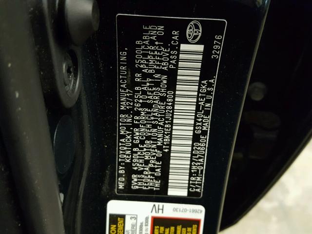 4T1BK1EB1JU284800 - 2018 TOYOTA AVALON XLE GRAY photo 10