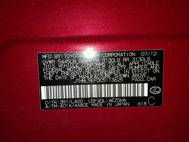 JTHBL5EF0C5113625 - 2012 LEXUS LS 460 RED photo 10