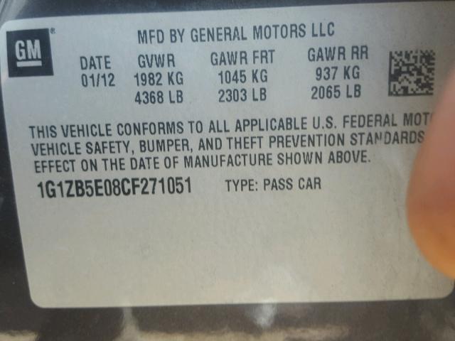 1G1ZB5E08CF271051 - 2012 CHEVROLET MALIBU LS ნაცრისფერი ფოტო 10