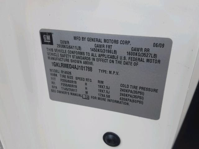 1GKLRMED4AJ101788 - 2010 GMC ACADIA SLT 白色 照片 10