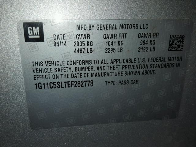 1G11C5SL7EF282778 - 2014 CHEVROLET MALIBU 1LT 银色 照片 10