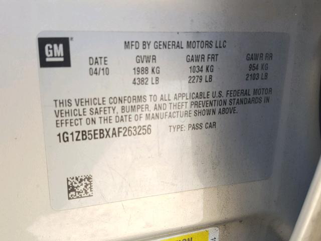 1G1ZB5EBXAF263256 - 2010 CHEVROLET MALIBU LS ბეჟი ფოტო 10