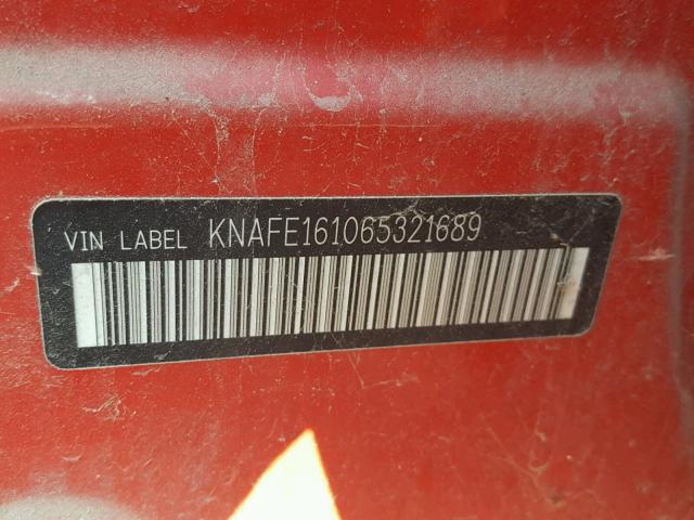 KNAFE161065321689 - 2006 KIA SPECTRA5 RED photo 10