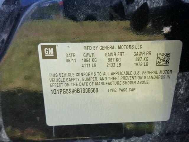 1G1PG5S96B7306660 - 2011 CHEVROLET CRUZE LT BLACK photo 10