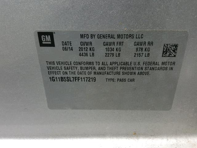 1G11B5SL7FF117219 - 2015 CHEVROLET MALIBU LS SILVER photo 10
