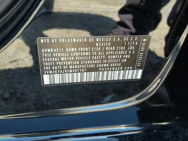 3VW2K7AJXFM357787 - 2015 VOLKSWAGEN JETTA BASE 黑色 照片 10