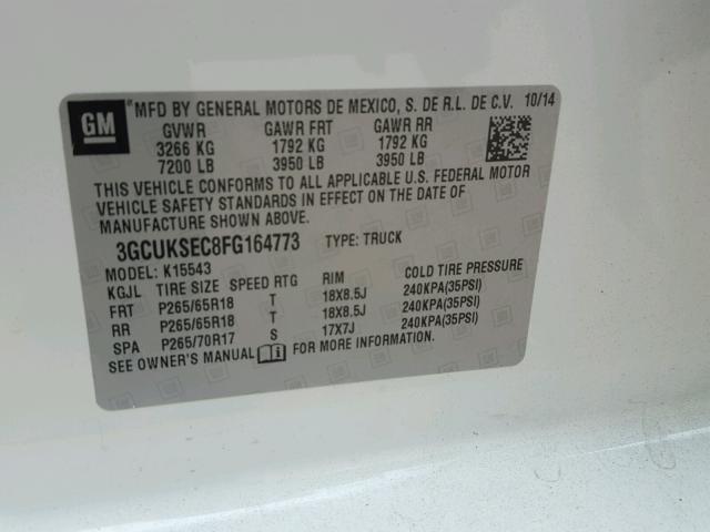 3GCUKSEC8FG164773 - 2015 CHEVROLET SILVERADO WHITE photo 10