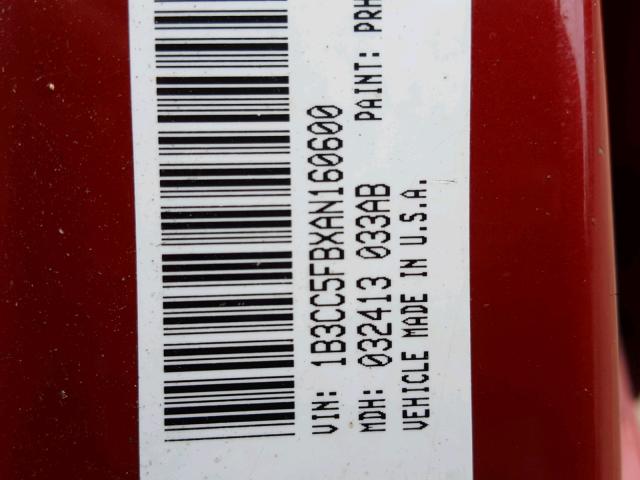 1B3CC5FBXAN160600 - 2010 DODGE AVENGER R/ RED photo 10