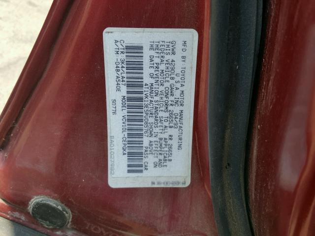 4T1VK13E5PU085767 - 1993 TOYOTA CAMRY XLE RED photo 10