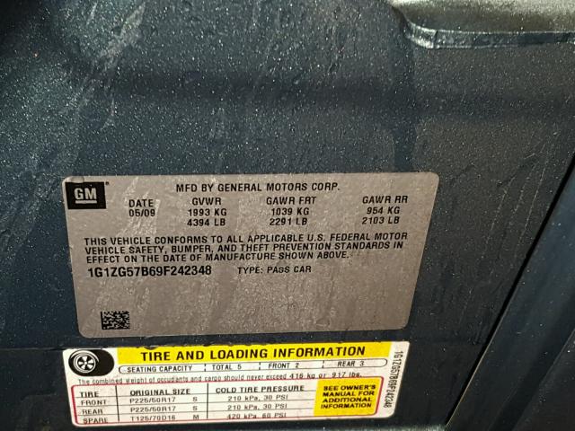 1G1ZG57B69F242348 - 2009 CHEVROLET MALIBU LS GREEN photo 10