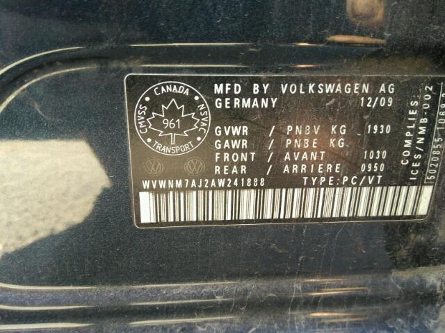 WVWNM7AJ2AW241888 - 2010 VOLKSWAGEN GOLF 蓝色 照片 10