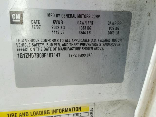 1G1ZH57B08F187147 - 2008 CHEVROLET MALIBU 1LT 白色 照片 10