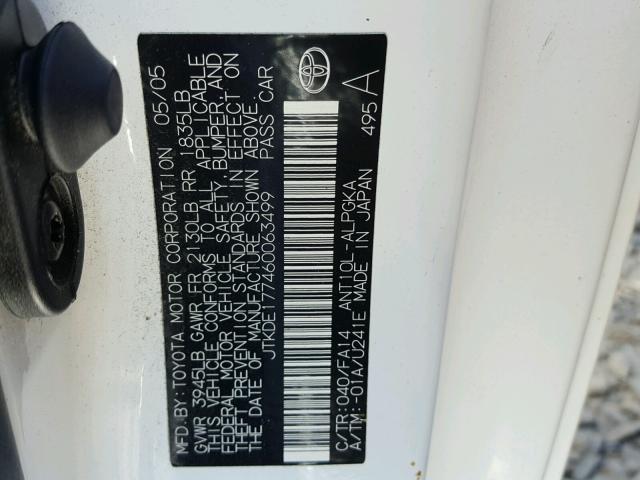 JTKDE177460063499 - 2006 TOYOTA SCION TC 白色 照片 10