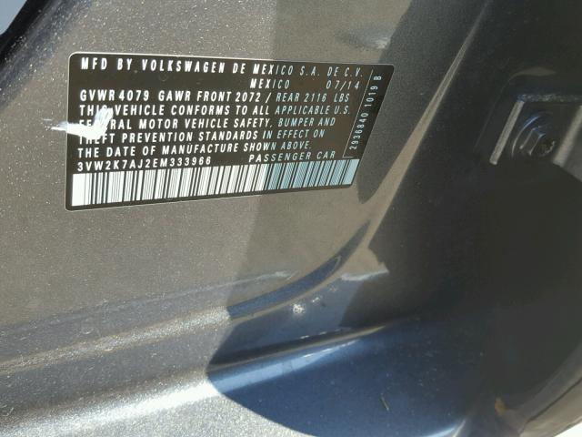 3VW2K7AJ2EM333966 - 2014 VOLKSWAGEN JETTA BASE 灰色 照片 10