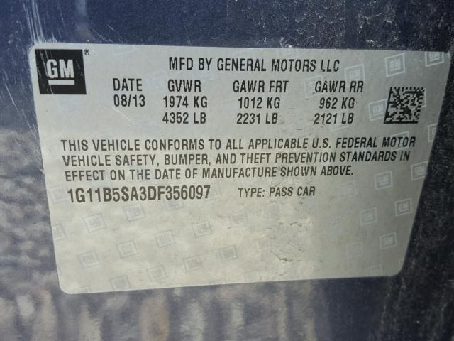 1G11B5SA3DF356097 - 2013 CHEVROLET MALIBU LS BLUE photo 10