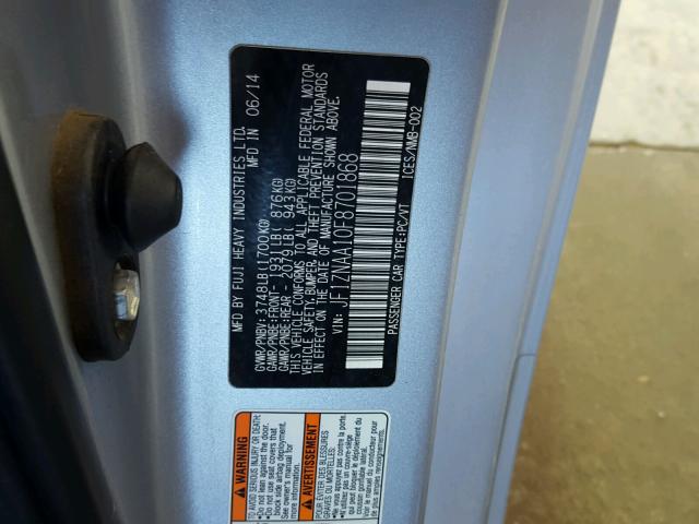 JF1ZNAA10F8701868 - 2015 TOYOTA SCION FR-S SILVER photo 10