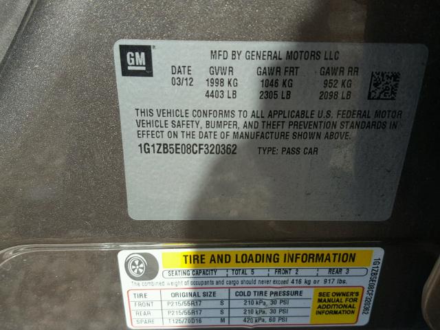 1G1ZB5E08CF320362 - 2012 CHEVROLET MALIBU LS Qəhvəyi foto 10