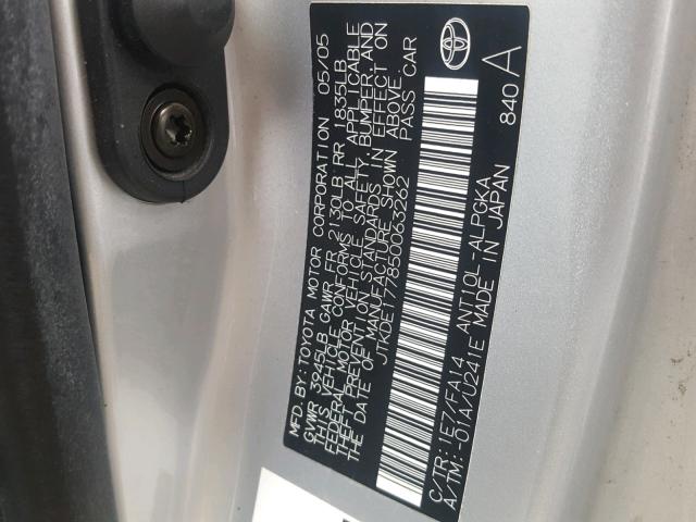 JTKDE177850063262 - 2005 TOYOTA SCION TC 银色 照片 10