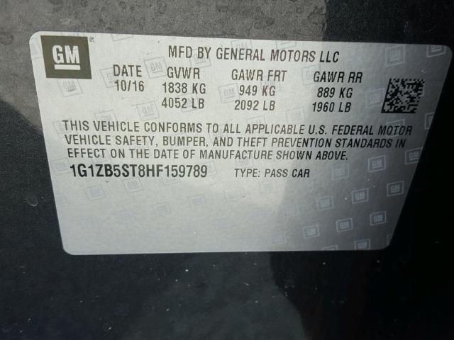 1G1ZB5ST8HF159789 - 2017 CHEVROLET MALIBU LS ნაცრისფერი ფოტო 10