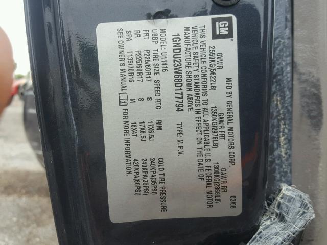 1GNDU23W68D177794 - 2008 CHEVROLET UPLANDER L 灰色 照片 10