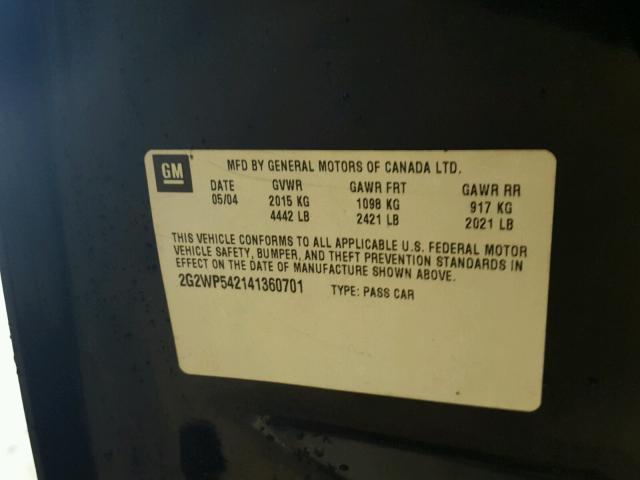 2G2WP542141360701 - 2004 PONTIAC GRAND PRIX BLACK photo 10