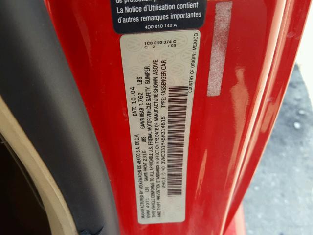 3VWCD31Y45M314615 - 2005 VOLKSWAGEN NEW BEETLE 红色 照片 10