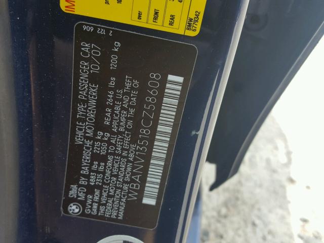 WBANV13518CZ58608 - 2008 BMW 528 XI BLUE photo 10