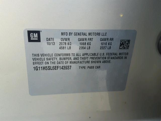 1G11H5SL6EF143937 - 2014 CHEVROLET MALIBU LTZ 银色 照片 10