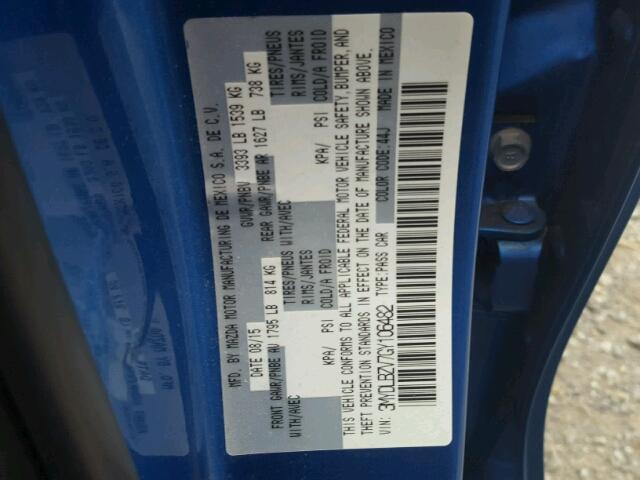 3MYDLBZV7GY106482 - 2016 TOYOTA SCION IA BLUE photo 10