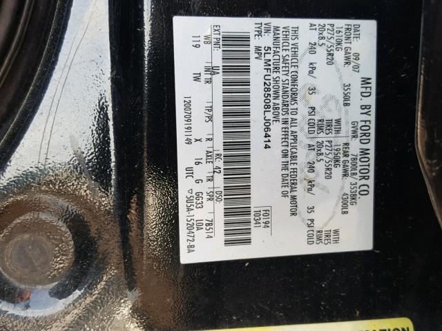 5LMFU28508LJ06414 - 2008 LINCOLN NAVIGATOR 黑色 照片 10