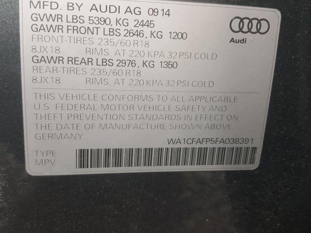 WA1CFAFP5FA038391 - 2015 AUDI Q5 PREMIUM GRAY photo 10