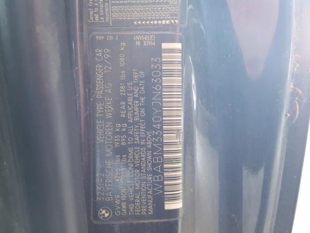 WBABM3340YJN63033 - 2000 BMW 323 CI BLACK photo 10