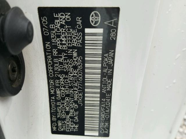 JTKDE177160078395 - 2006 TOYOTA SCION TC 白色 照片 10