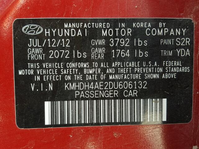 KMHDH4AE2DU606132 - 2013 HYUNDAI ELANTRA GL RED photo 10