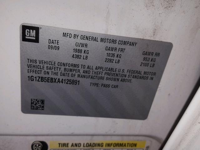 1G1ZB5EBXA4125891 - 2010 CHEVROLET MALIBU LS Ақ фото 10