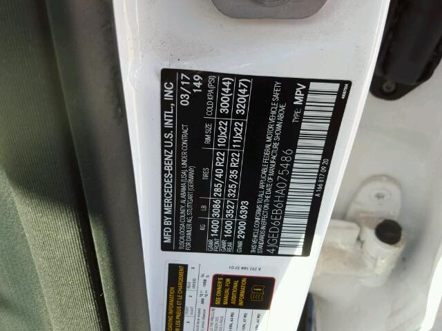 4JGED6EB6HA075486 - 2017 MERCEDES-BENZ GLE COUPE WHITE photo 10