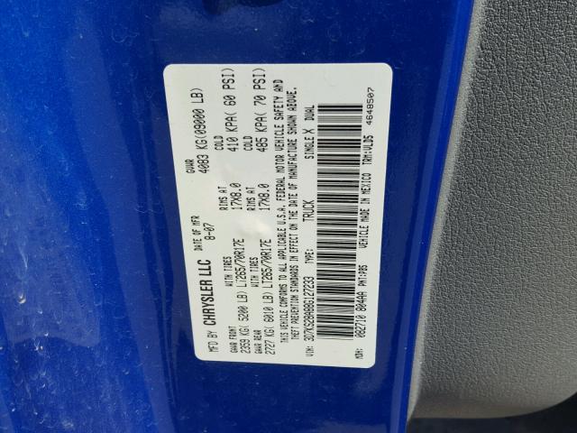 3D7KS28A88G127233 - 2008 DODGE RAM 2500 S Կապույտ լուսանկար 10