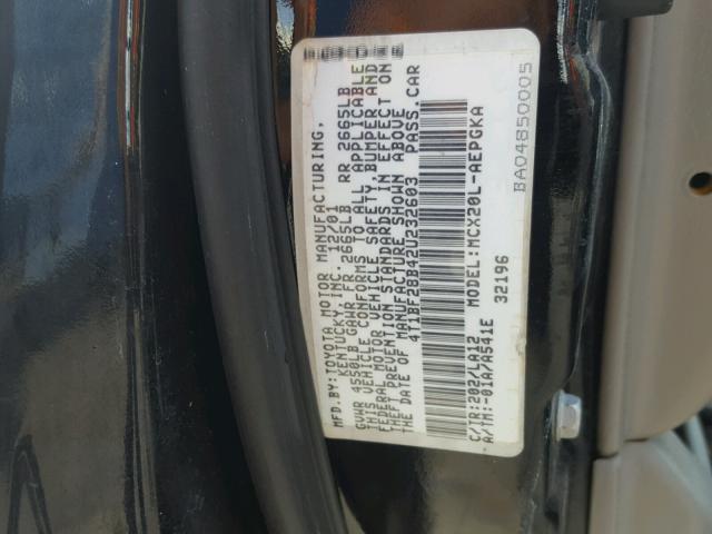 4T1BF28B42U232603 - 2002 TOYOTA AVALON BLACK photo 10