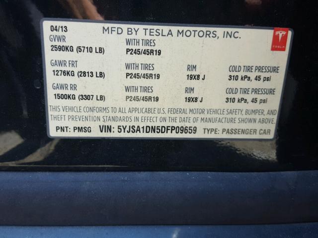 5YJSA1DN5DFP09659 - 2013 TESLA MODEL S GREEN photo 10