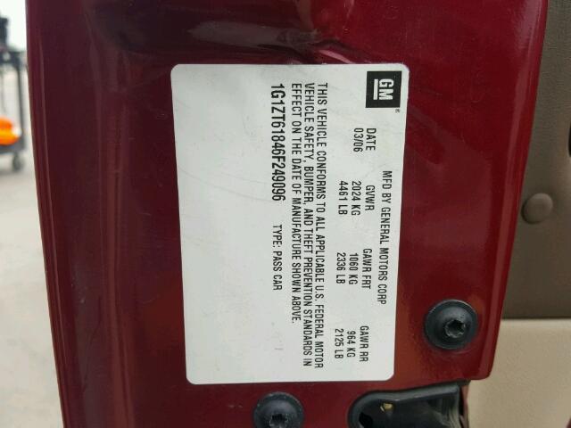 1G1ZT61846F249096 - 2006 CHEVROLET MALIBU MAX 勃艮第红 照片 10