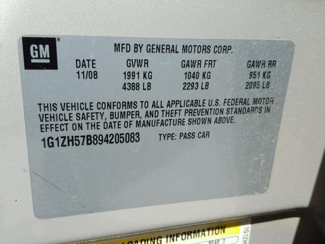 1G1ZH57B894205083 - 2009 CHEVROLET MALIBU 1LT 米色 照片 10