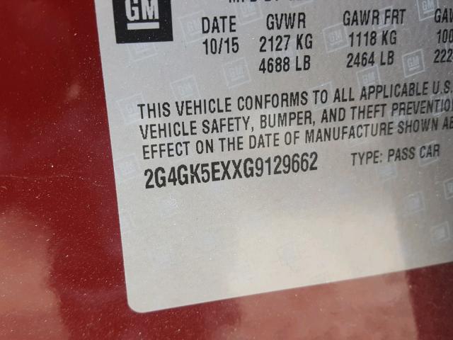 2G4GK5EXXG9129662 - 2016 BUICK REGAL 栗色 照片 10