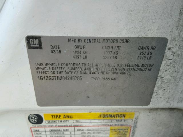 1G1ZG57B284248786 - 2008 CHEVROLET MALIBU LS 白色 照片 10