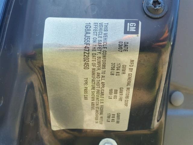 1G8AJ55F47Z202450 - 2007 SATURN ION LEVEL BLUE photo 10