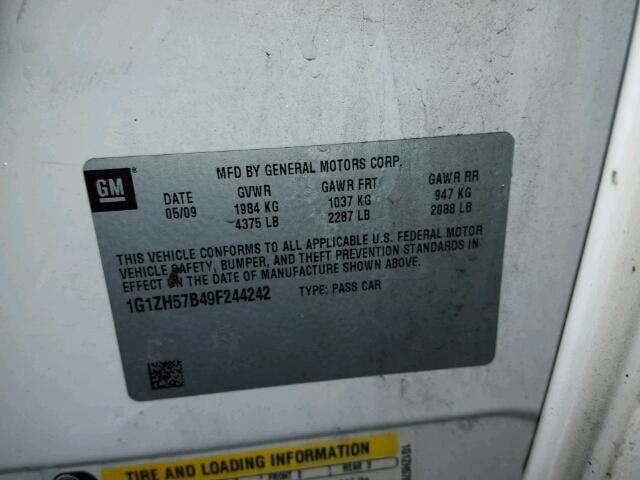 1G1ZH57B49F244242 - 2009 CHEVROLET MALIBU 1LT WHITE photo 10