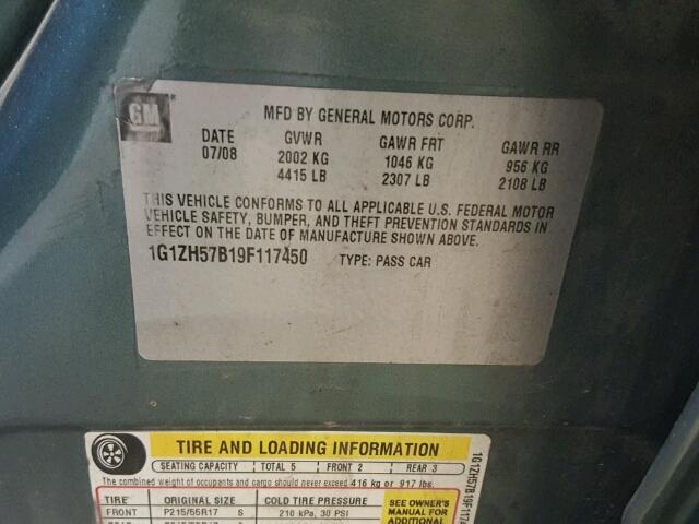 1G1ZH57B19F117450 - 2009 CHEVROLET MALIBU 1LT 绿色 照片 10