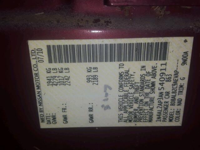 1N4AL2AP3AN540911 - 2010 NISSAN ALTIMA BAS RED photo 10