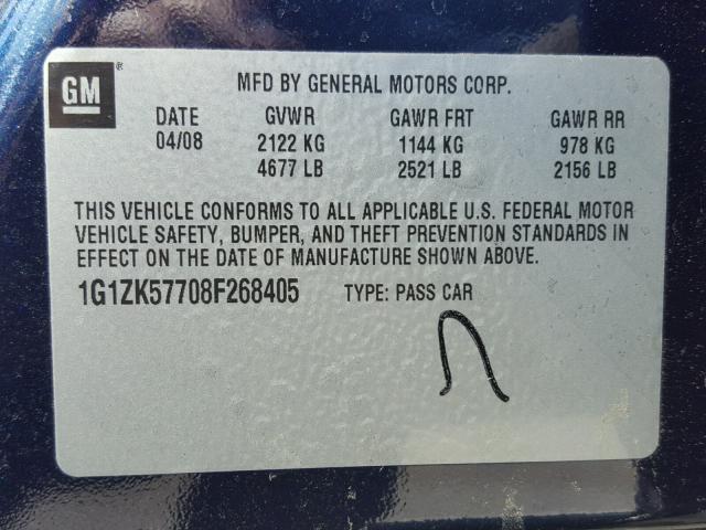 1G1ZK57708F268405 - 2008 CHEVROLET MALIBU LTZ 蓝色 照片 10